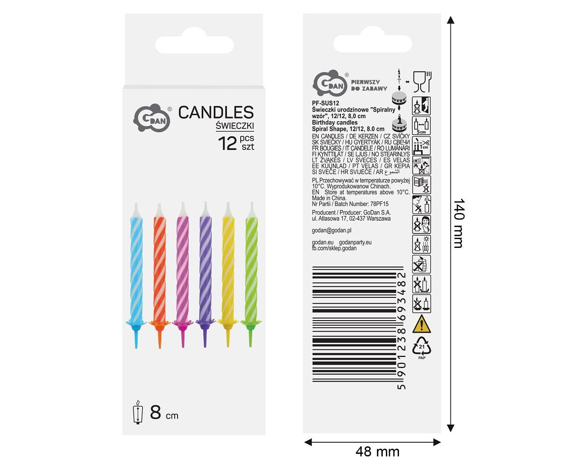 Birthday candles "Rainbow", 12/12, 8.0 cm